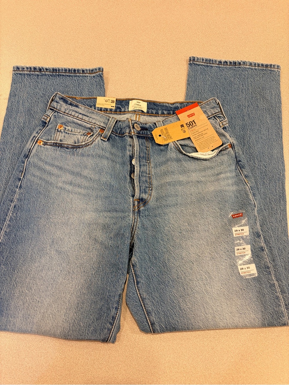 Levi's 501 Curve Straight Leg Jeans in Light Blue Denim size 29x30